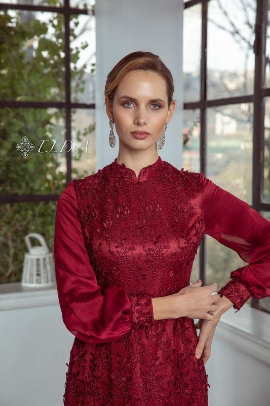 ELİSHA EVENING DRESS claret red